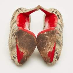 مملوكة مسبقًا Christian Louboutin Lady Peep Size 37 Green Python Leather Platform Pumps