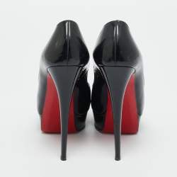مملوكة مسبقًا Christian Louboutin Black Patent Leather Lady Peep Toe Platform Pumps Size 38.5