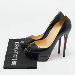 مملوكة مسبقًا Christian Louboutin Black Patent Leather Lady Peep Toe Platform Pumps Size 38.5
