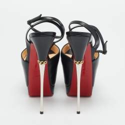 مملوكة مسبقًا صندل كريستيان لوبوتان نعل سميك سيور كاحل مقدمة مفتوحة دسبريسي جلد أسود مقاس 38