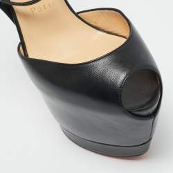 مملوكة مسبقًا صندل كريستيان لوبوتان نعل سميك سيور كاحل مقدمة مفتوحة دسبريسي جلد أسود مقاس 38