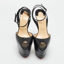 مملوكة مسبقًا صندل كريستيان لوبوتان نعل سميك سيور كاحل مقدمة مفتوحة دسبريسي جلد أسود مقاس 38