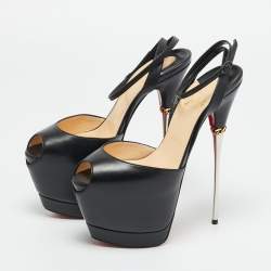 مملوكة مسبقًا صندل كريستيان لوبوتان نعل سميك سيور كاحل مقدمة مفتوحة دسبريسي جلد أسود مقاس 38