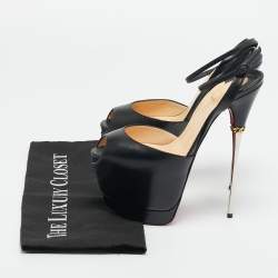 مملوكة مسبقًا صندل كريستيان لوبوتان نعل سميك سيور كاحل مقدمة مفتوحة دس بريسي جلد أسود مقاس 38