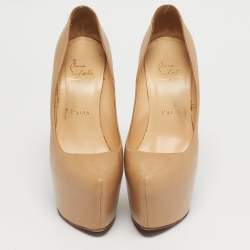 Pre Owned حذاء كعب عالي كريستيان لوبوتان دافوديل جلد بيج منصة مقاس 37.5