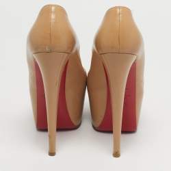 Pre Owned حذاء كعب عالي كريستيان لوبوتان دافوديل جلد بيج منصة مقاس 37.5