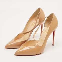 Pre Owned حذاء كعب عالي كريستيان لوبوتان جامبينغ جلد لامع بيج دورسي مقاس 40.5