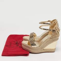 مملوكة مسبقًا صندل كريستيان لوبوتان مادمونيكا جلد ميتاليك ذهبي ورافيا إسبادريل مقاس 38