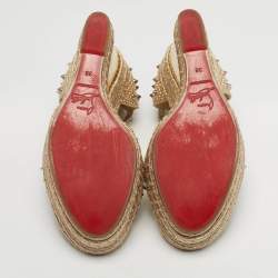 مملوكة مسبقًا صندل كريستيان لوبوتان مادمونيكا جلد ميتاليك ذهبي ورافيا إسبادريل مقاس 38