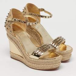 مملوكة مسبقًا صندل كريستيان لوبوتان مادمونيكا جلد ميتاليك ذهبي ورافيا إسبادريل مقاس 38