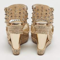 مملوكة مسبقًا صندل كريستيان لوبوتان مادمونيكا جلد ميتاليك ذهبي ورافيا إسبادريل مقاس 38