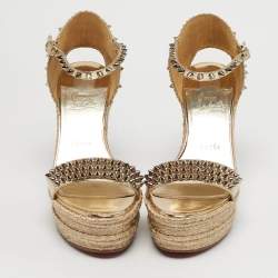 مملوكة مسبقًا صندل كريستيان لوبوتان مادمونيكا جلد ميتاليك ذهبي ورافيا إسبادريل مقاس 38