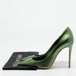 Pre Owned Christian Louboutin Kate 100 Size 38 Metallic Green Leather Pumps
