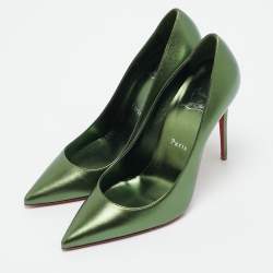 Pre Owned Christian Louboutin Kate 100 Size 38 Metallic Green Leather Pumps