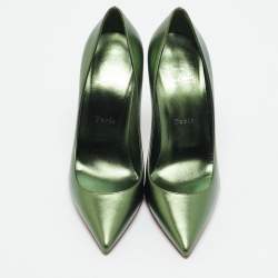 Pre Owned Christian Louboutin Kate 100 Size 38 Metallic Green Leather Pumps