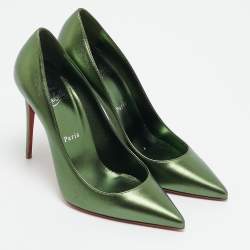 Pre Owned Christian Louboutin Kate 100 Size 38 Metallic Green Leather Pumps