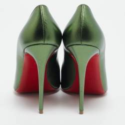 Pre Owned Christian Louboutin Kate 100 Size 38 Metallic Green Leather Pumps