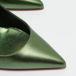 Pre Owned Christian Louboutin Kate 100 Size 38 Metallic Green Leather Pumps