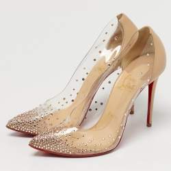 Pre Owned حذاء كريستيان لوبوتان ديغراستراس بي في سي وجلد بيج بمقدمة مدببة مقاس 38