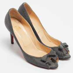 Pre Owned حذاء كعب عالي كريستيان لوبوتان جلد بيج لامع مقدم مفتوحة مقاس 39