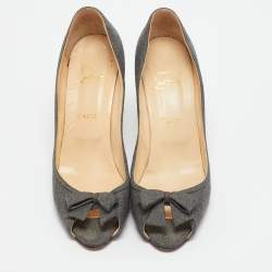 Pre Owned حذاء كعب عالي كريستيان لوبوتان جلد بيج لامع مقدم مفتوحة مقاس 39