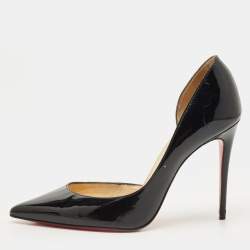 Pre Owned Christian Louboutin Iriza Size 35 Black Patent Leather D'orsay Pumps