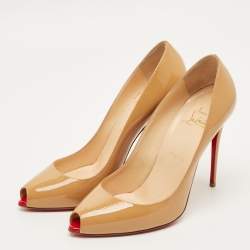 مملوكة مسبقًا حذاء كعب عالي كريستيان لوبوتان مقدمة مدببة جلد لامع أزرق بحري مقاس 37