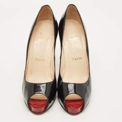 مملوكة مسبقًا حذاء كعب عالي كريستيان لوبوتان فيري بريف جلد بايثون أسود مقدمة مفتوحة مقاس 38.5