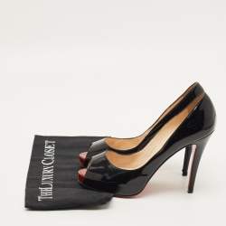 مملوكة مسبقًا حذاء كعب عالي كريستيان لوبوتان فيري بريف جلد بايثون أسود مقدمة مفتوحة مقاس 38.5