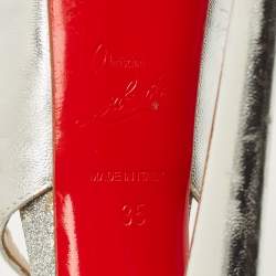 مملوكة مسبقًا حذاء كعب عالي كريستيان لوبوتان نعل سميك مقدمة مفتوحة كروس مي جلد ميتالك فضي مقاس 35