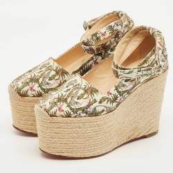 Pre Owned Christian Louboutin Dehia Size 35 Multicolor Canvas Wedge Pumps