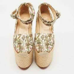 Pre Owned Christian Louboutin Dehia Size 35 Multicolor Canvas Wedge Pumps