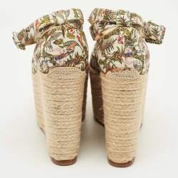 Pre Owned Christian Louboutin Dehia Size 35 Multicolor Canvas Wedge Pumps