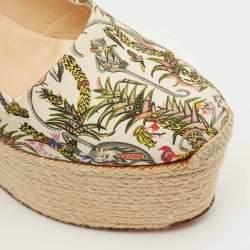 Pre Owned Christian Louboutin Dehia Size 35 Multicolor Canvas Wedge Pumps