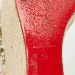 Pre Owned Christian Louboutin Dehia Size 35 Multicolor Canvas Wedge Pumps