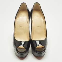 مملوكة مسبقًا Christian Louboutin Lady Peep Size 38 Black Patent Leather Platform Pumps