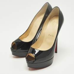 مملوكة مسبقًا Christian Louboutin Lady Peep Size 38 Black Patent Leather Platform Pumps
