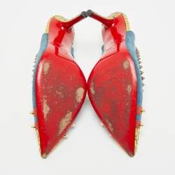 Pre Owned حذاء سلينجباك كلو مرصع كريستيان لوبوتان بلاستيك بي في سي و جلد ثعبان و شامواه متنوع الألوان مقاس 37.5