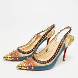 Pre Owned حذاء سلينجباك كلو مرصع كريستيان لوبوتان بلاستيك بي في سي و جلد ثعبان و شامواه متنوع الألوان مقاس 37.5