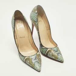 Pre Owned Christian Louboutin Inferno So Kate Size 38.5 Green/Yellow Snakeskin Pumps