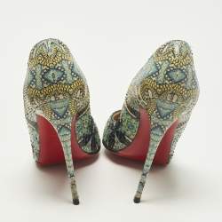 Pre Owned Christian Louboutin Inferno So Kate Size 38.5 Green/Yellow Snakeskin Pumps