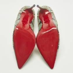 Pre Owned Christian Louboutin Inferno So Kate Size 38.5 Green/Yellow Snakeskin Pumps