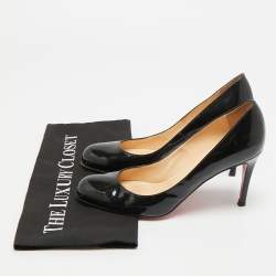 مملوكة مسبقًا حذاء كعب عالي كريستيان لوبوتان رون رون جلد أسود لامع مقاس 38.5