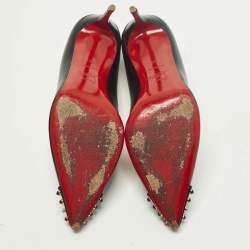 Pre Owned Christian Louboutin Studded Cabo Size 38 Black Leather and Suede Pumps