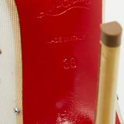 Pre Owned Christian Louboutin Follies Strass Size 38 Yellow Net and Patent Leather Pumps