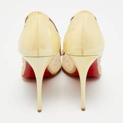 Pre Owned Christian Louboutin Follies Strass Size 38 Yellow Net and Patent Leather Pumps