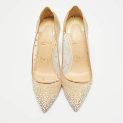 Pre Owned Christian Louboutin Follies Strass Size 38 Yellow Net and Patent Leather Pumps