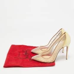 Pre Owned Christian Louboutin Follies Strass Size 38 Yellow Net and Patent Leather Pumps