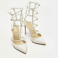 Pre Owned صندل كريستيان لوبوتان سيور كادريانا جلد أبيض مقاس 37