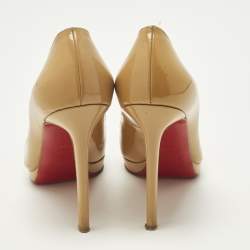 Pre Owned حذاء كعب عالي كريستيان لوبوتان بيج لامع جلد براءة ابتكار بيغال بلاتو مقاس 37.5